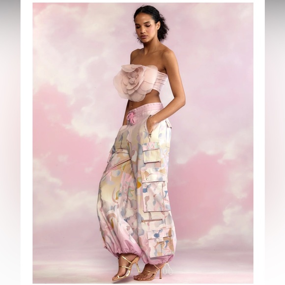 Cynthia Rowley Pink Floral Cotton Twill Cargo Pants - Size XS - Picture 3 of 4